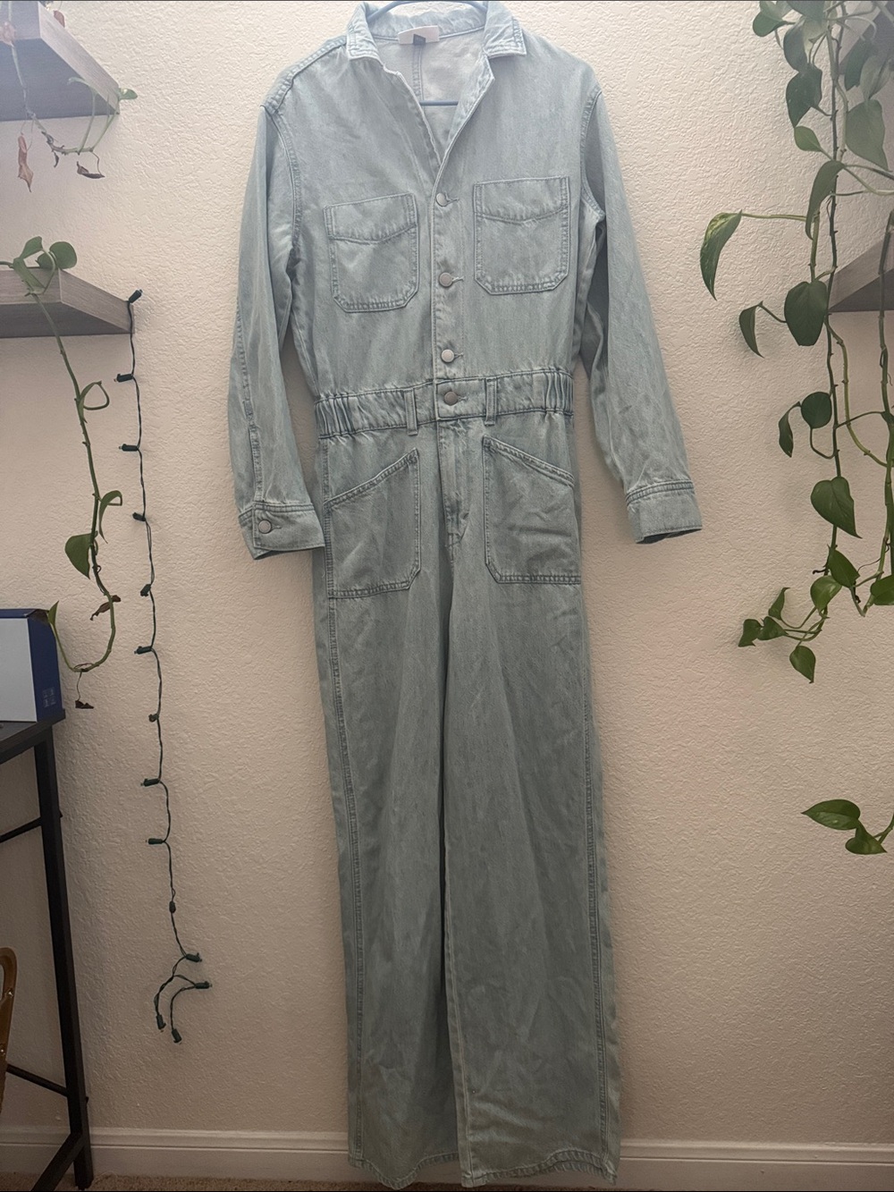 Universal Thread Denim Jumpsuit Light Wash Wide Leg Utility Romper Size 4 NWT